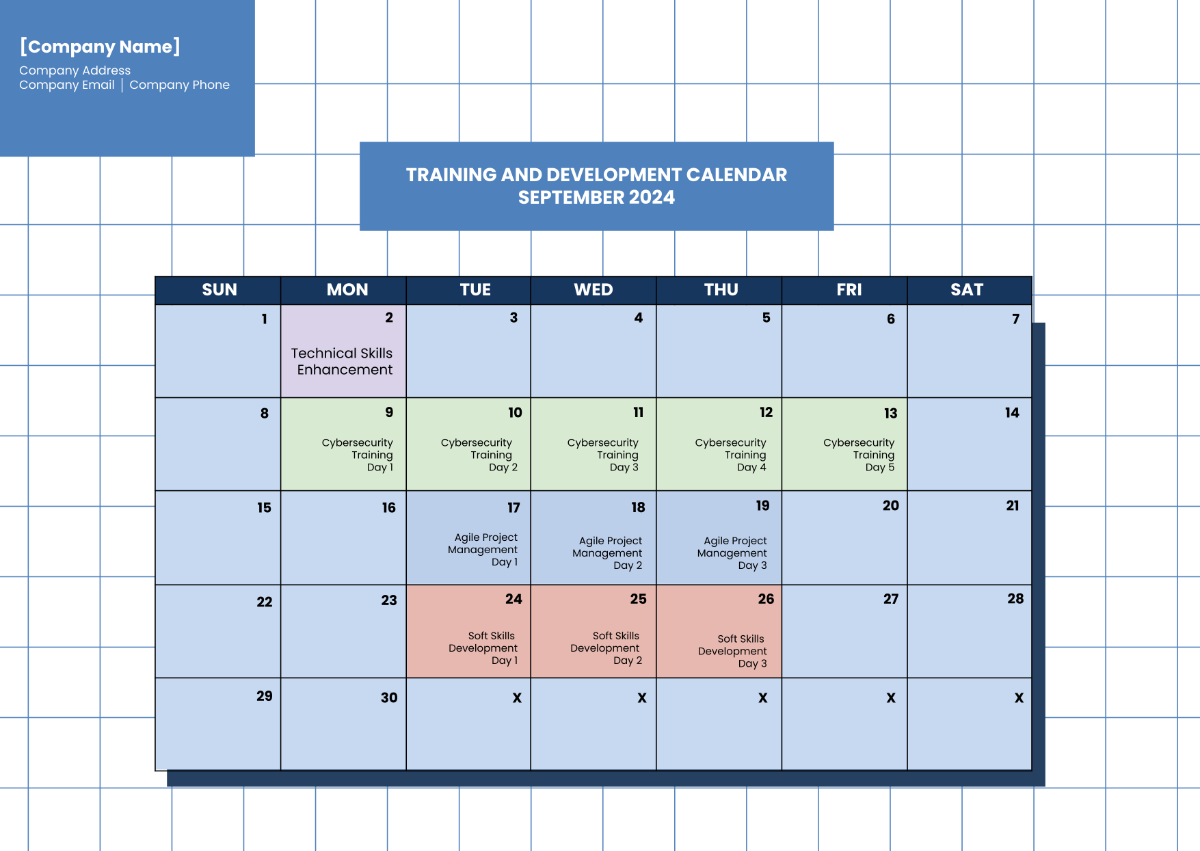 Training and Development Calendar Template