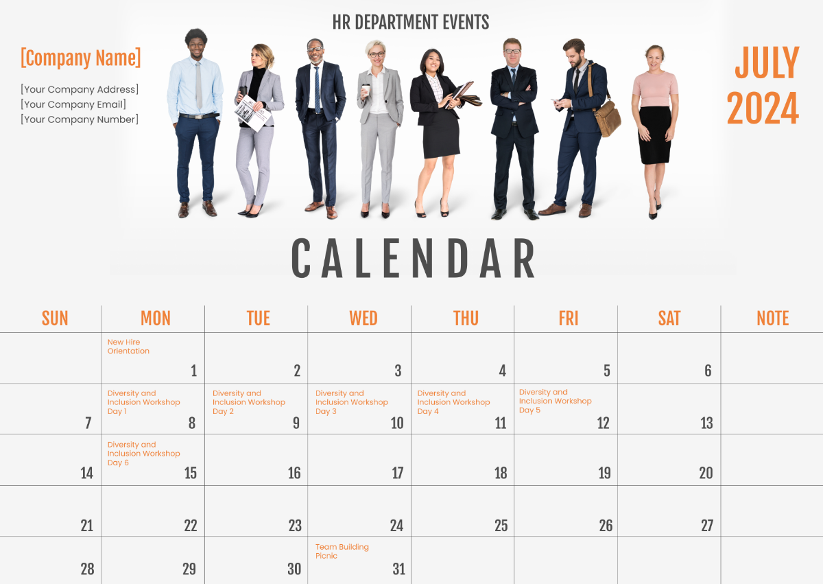 Free HR Department Event Calendar Template