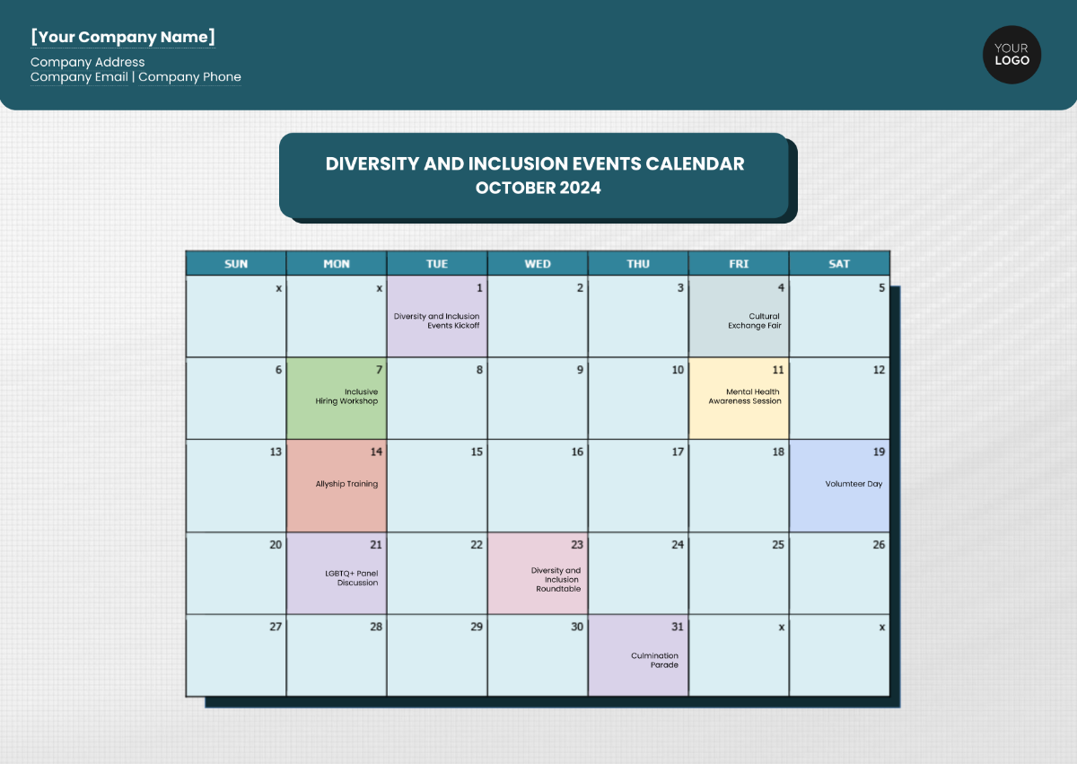 Free Diversity And Inclusion Events Calendar Template
