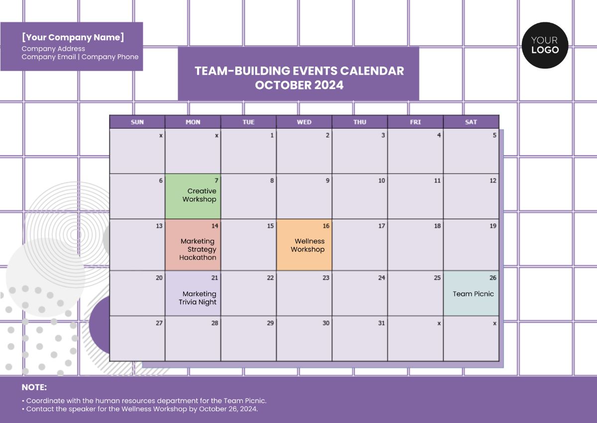Team-Building Events Calendar Template