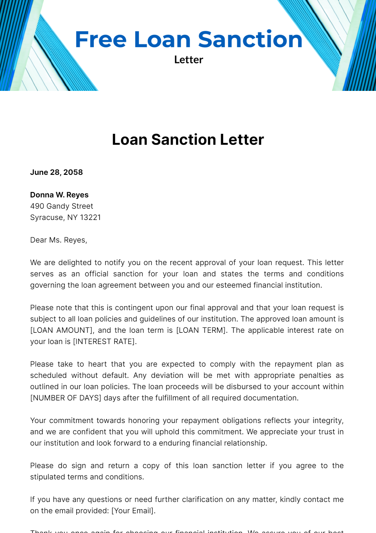 Free Loan Sanction Letter Template