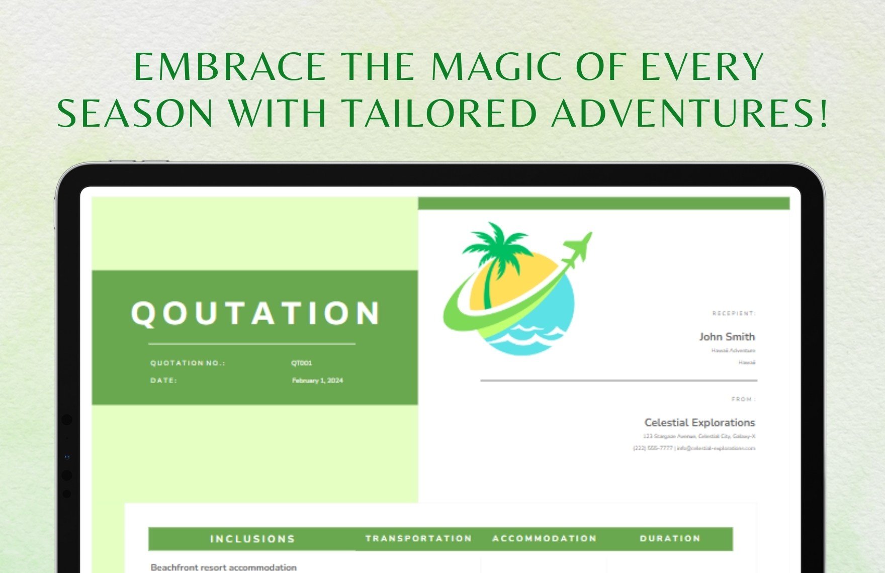 Seasonal Travel Package Quotation Template