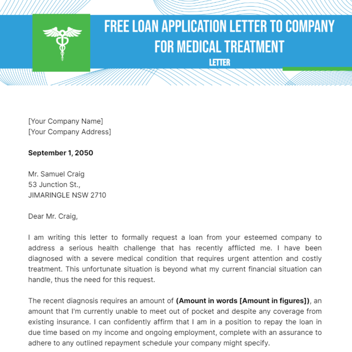 Loan Application Letter to Company for Medical Treatment Template