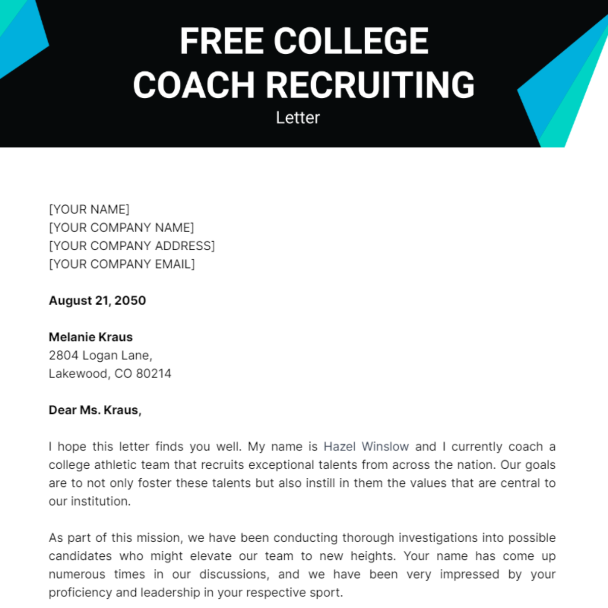 College Coach Recruiting Letter template