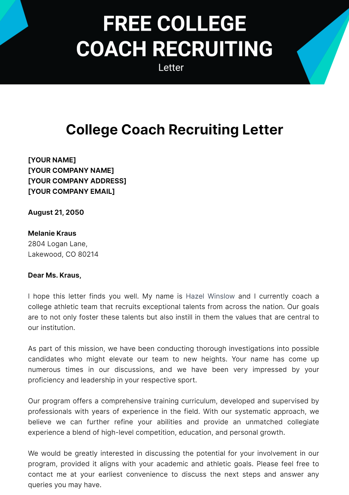 Free College Coach Recruiting Letter template