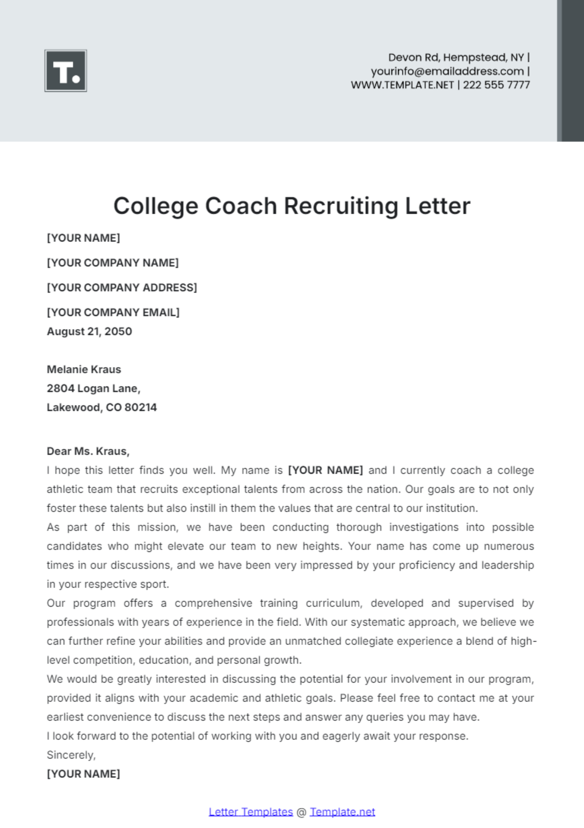 College Coach Recruiting Letter template - Edit Online & Download