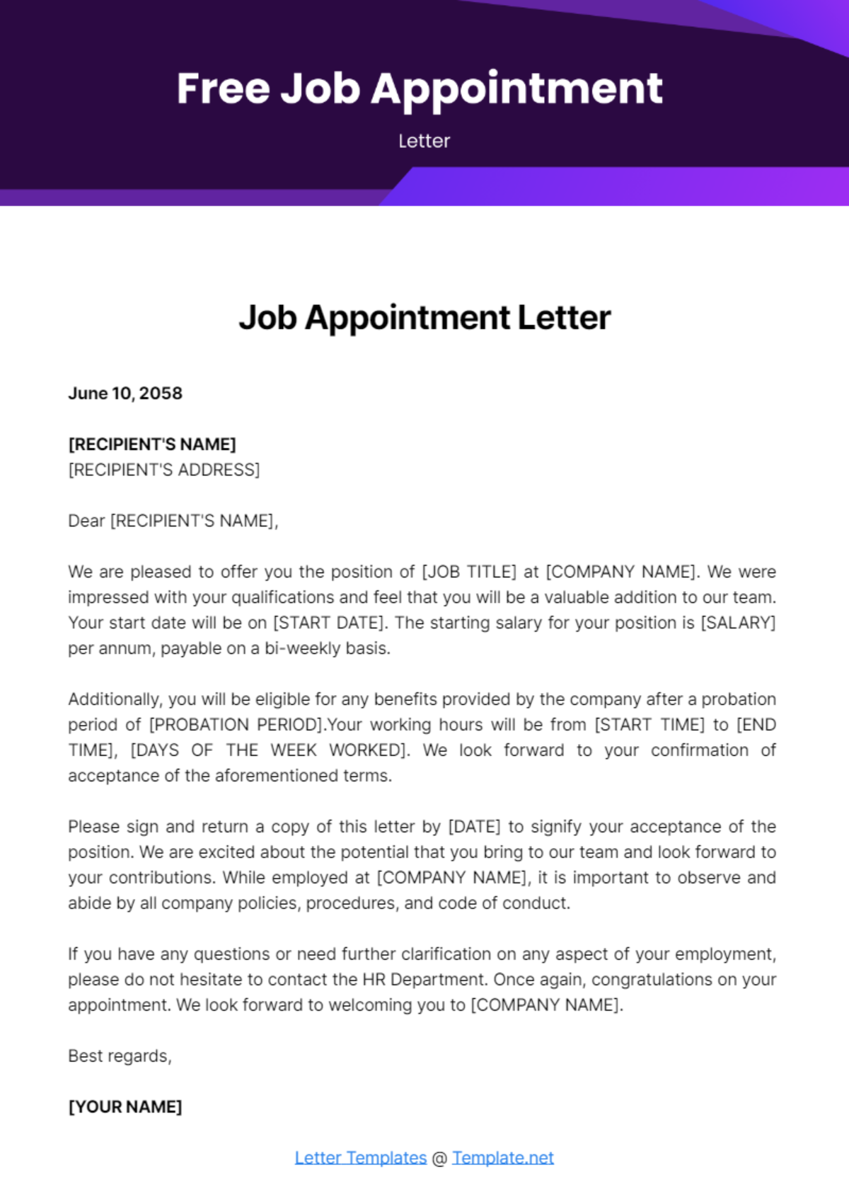 Job Appointment Letter Template