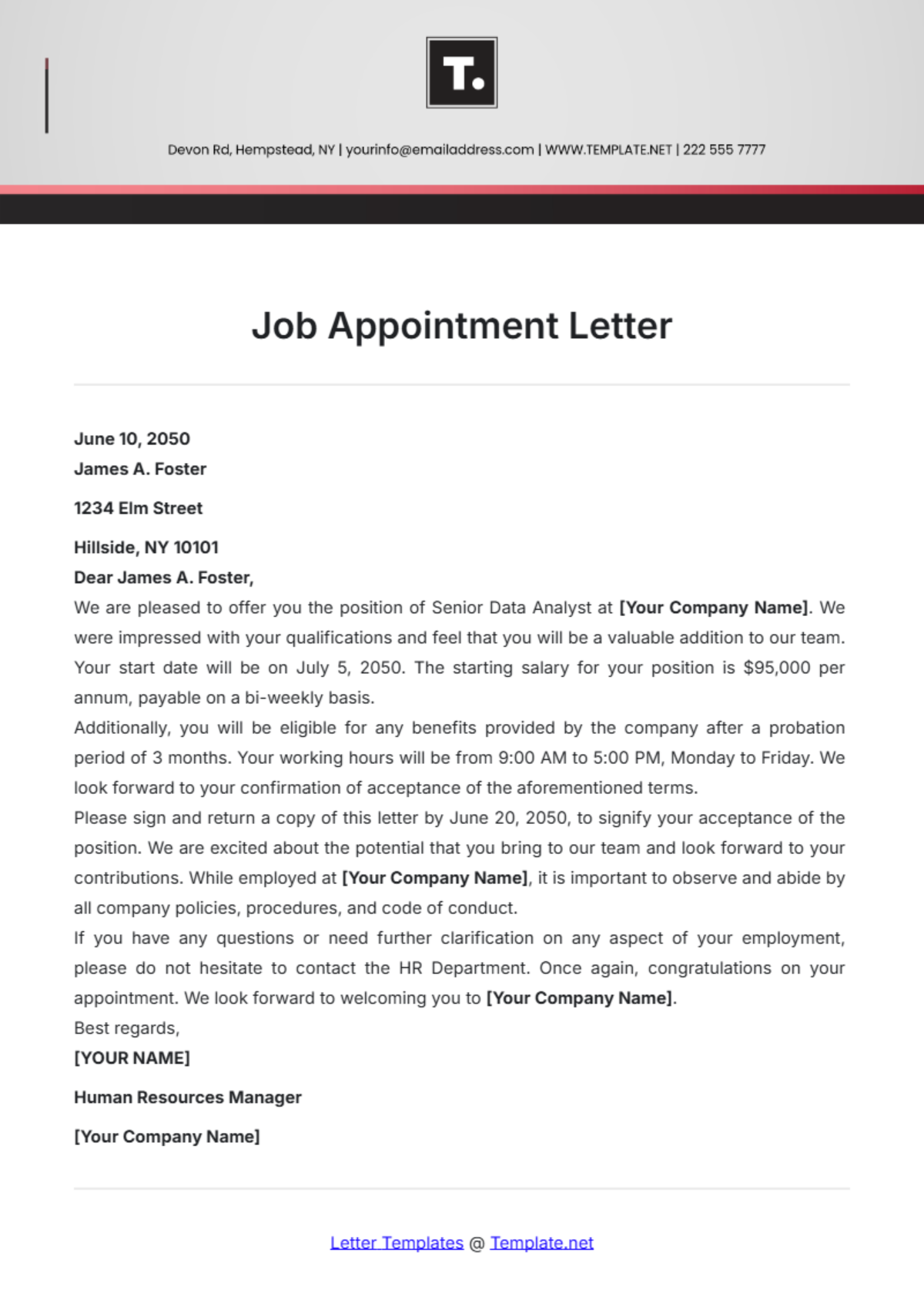 Job Appointment Letter Template - Edit Online & Download