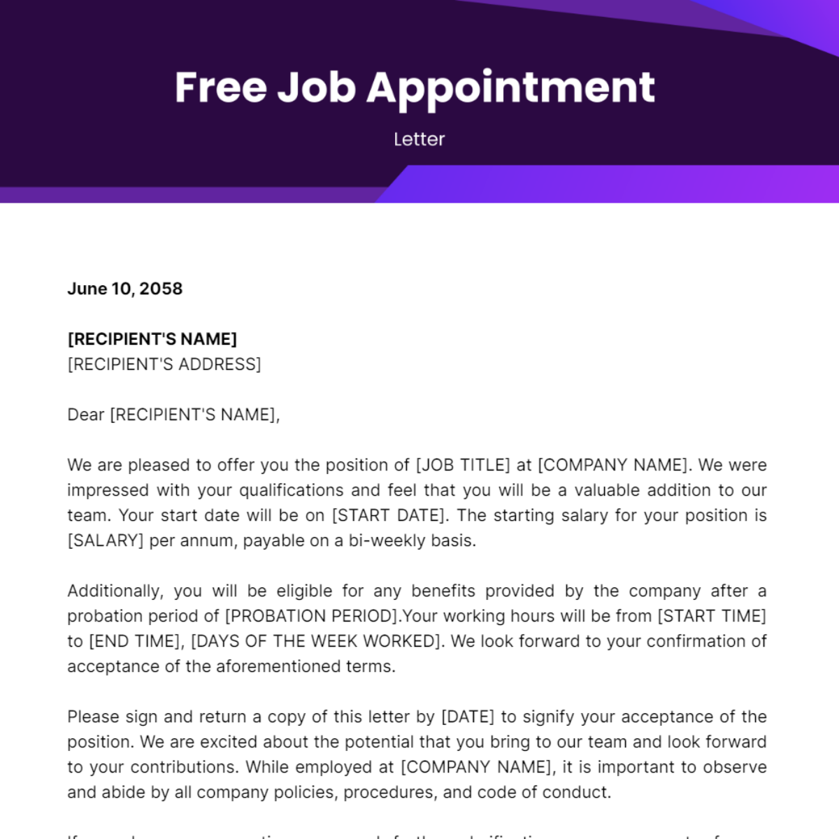 Job Appointment Letter Template