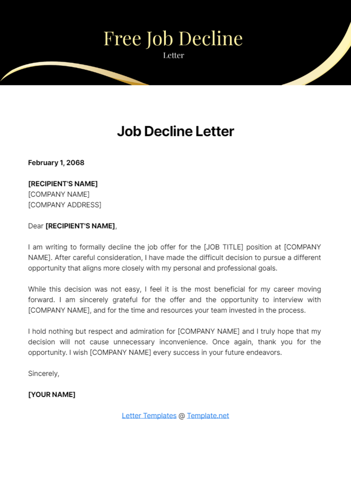 Job Decline Letter Template