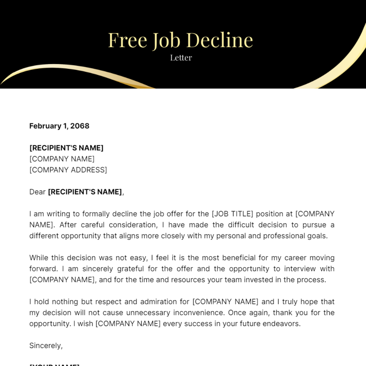 Job Decline Letter Template