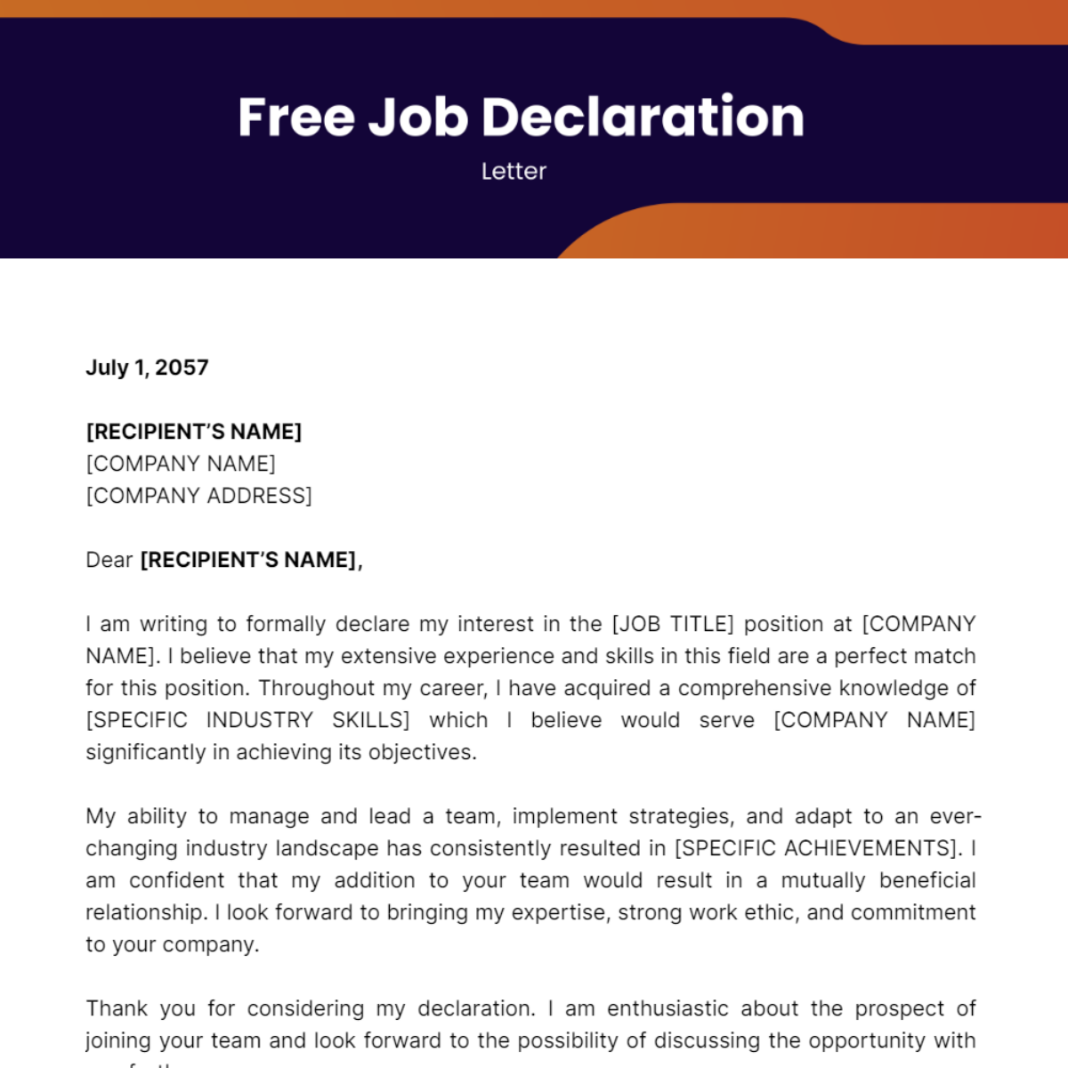 Job Declaration Letter Template