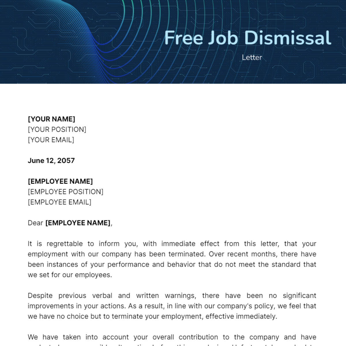 Job Dismissal Letter Template