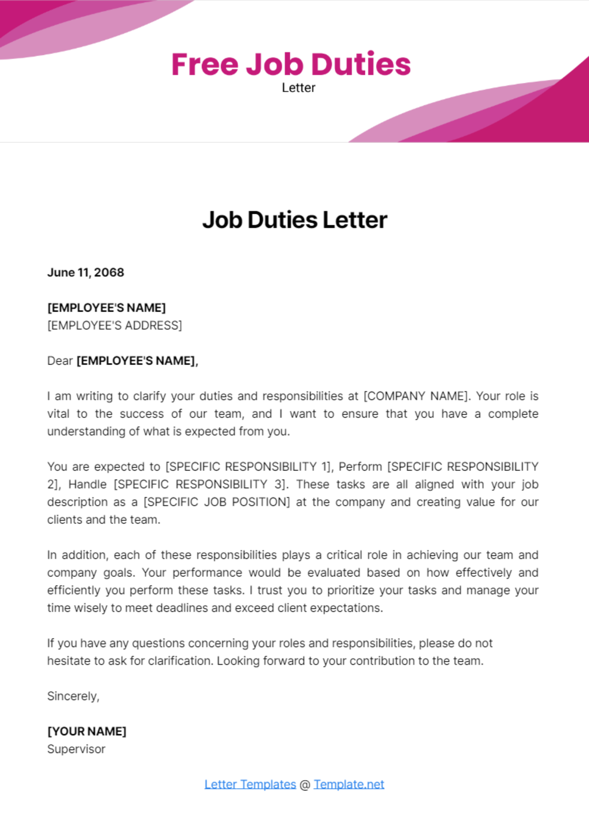 Job Duties Letter Template