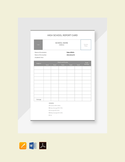 High School Report Card Template - Google Docs, Word, Apple Pages, PDF