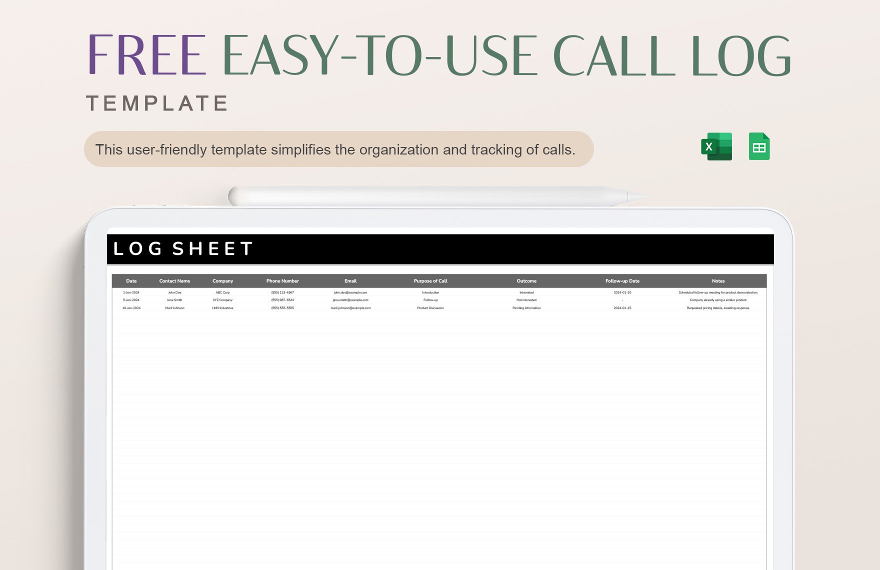 Easy-to-Use Call Log Template