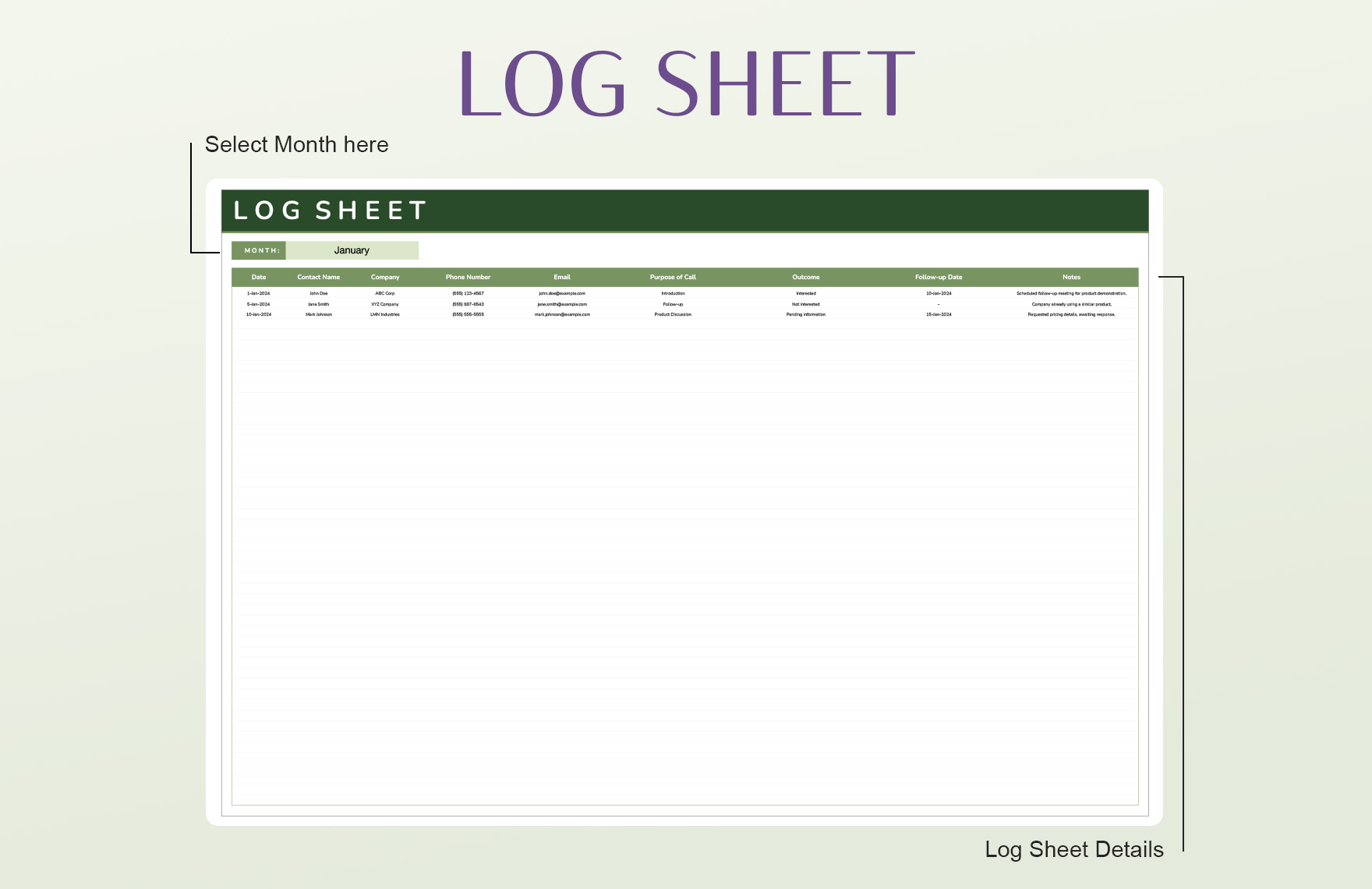 Sample Printable Call Log Template
