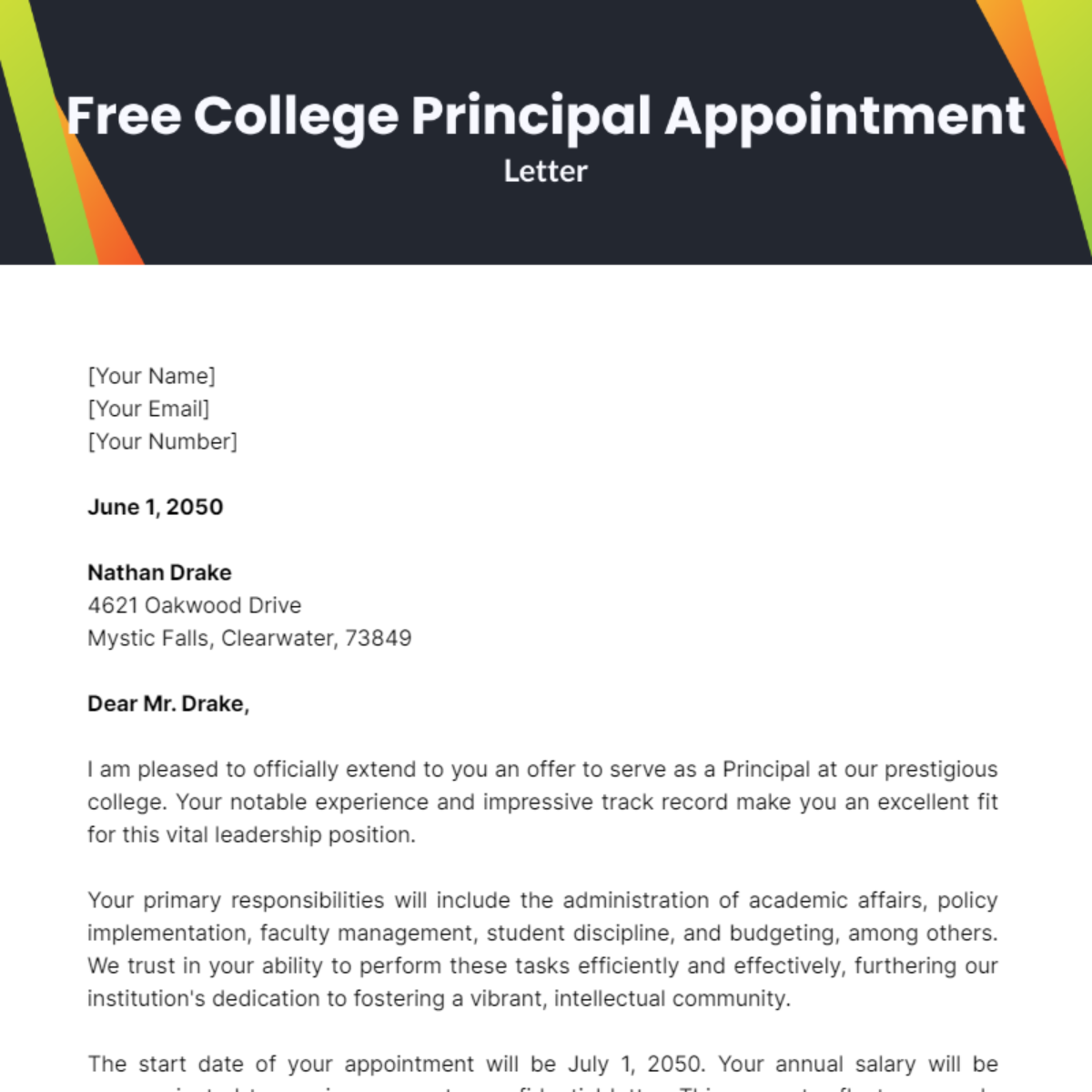 College Principal Appointment Letter Template