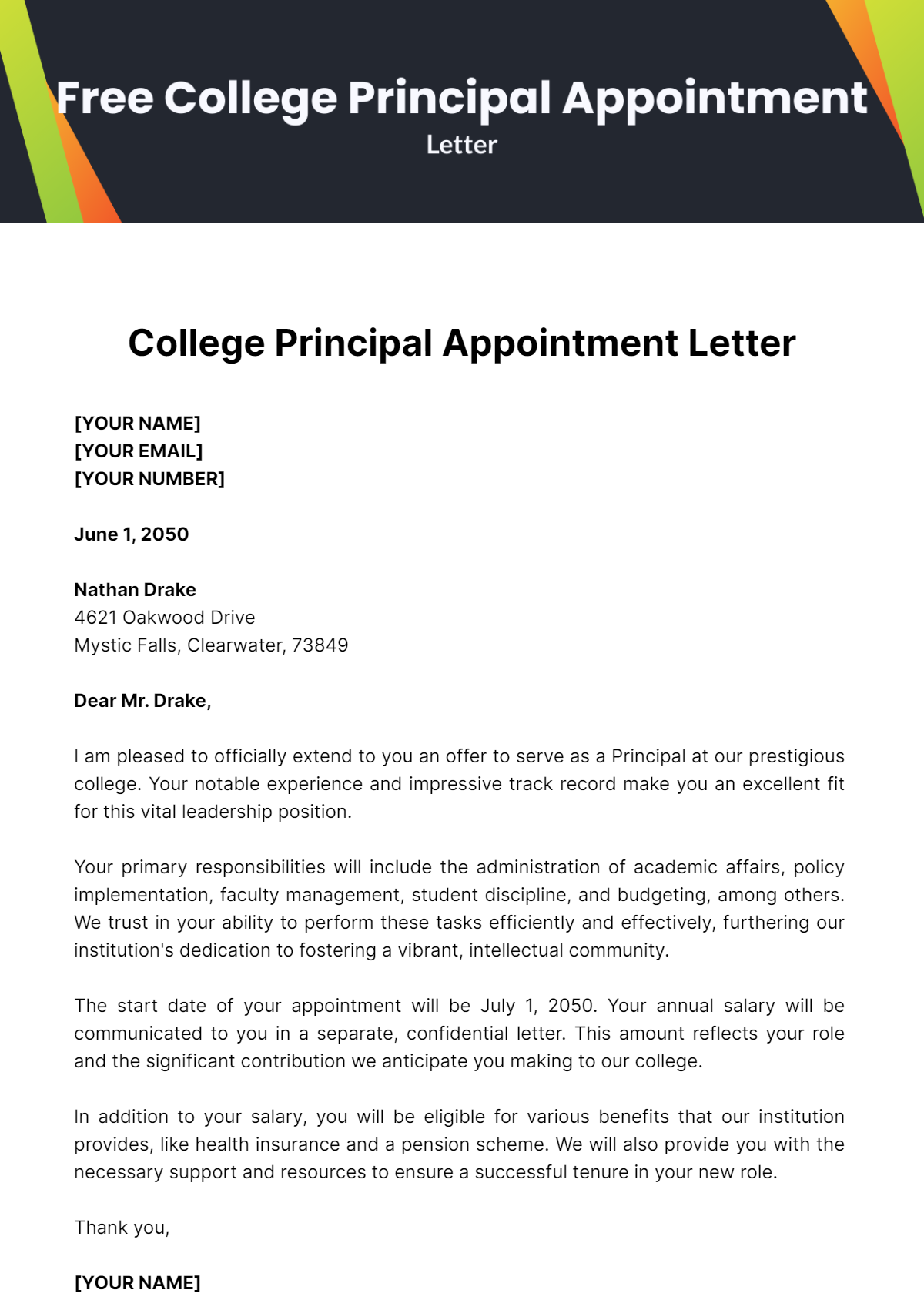 Free College Principal Appointment Letter Template