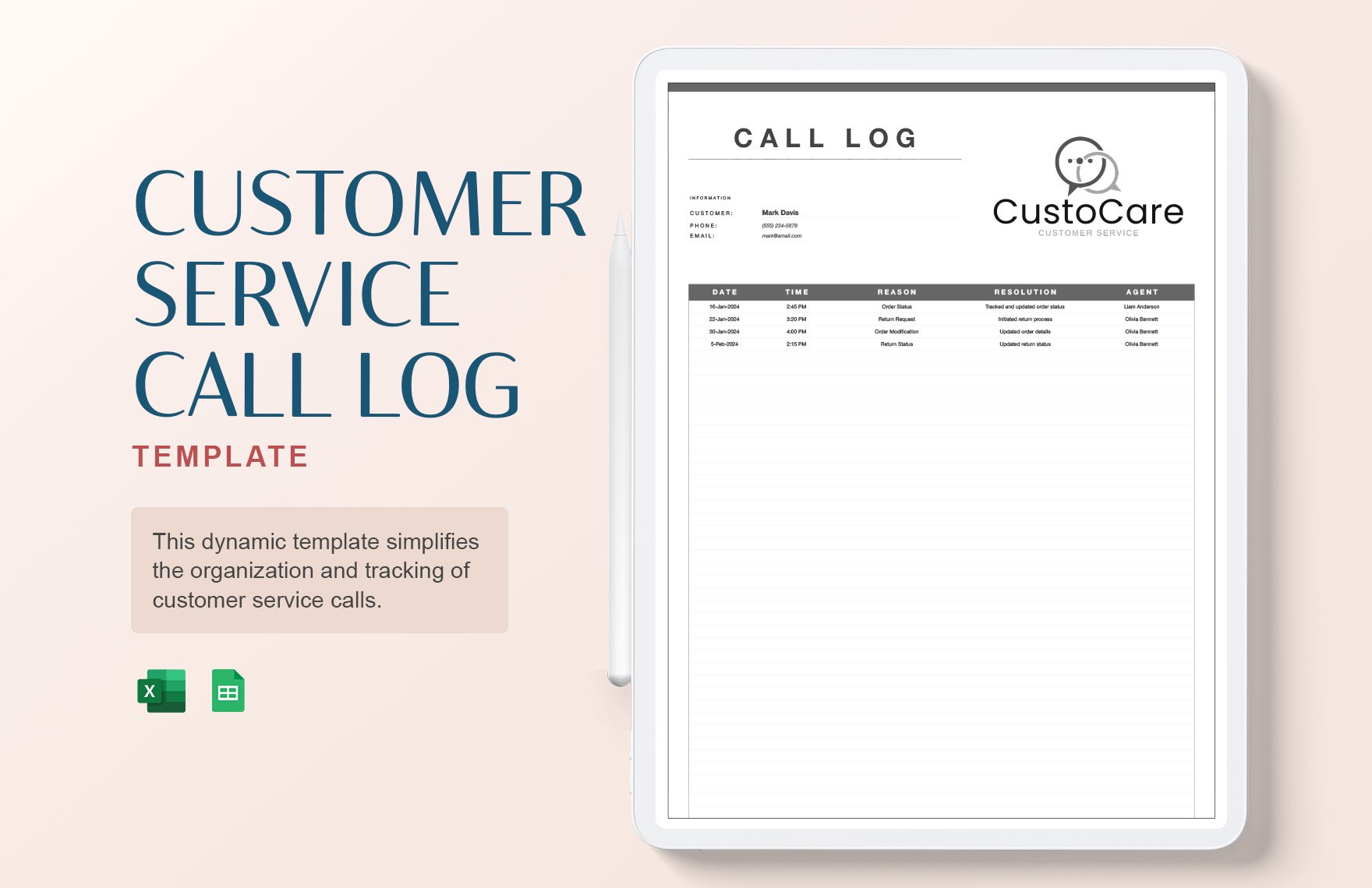 Customer Service Call Log Template