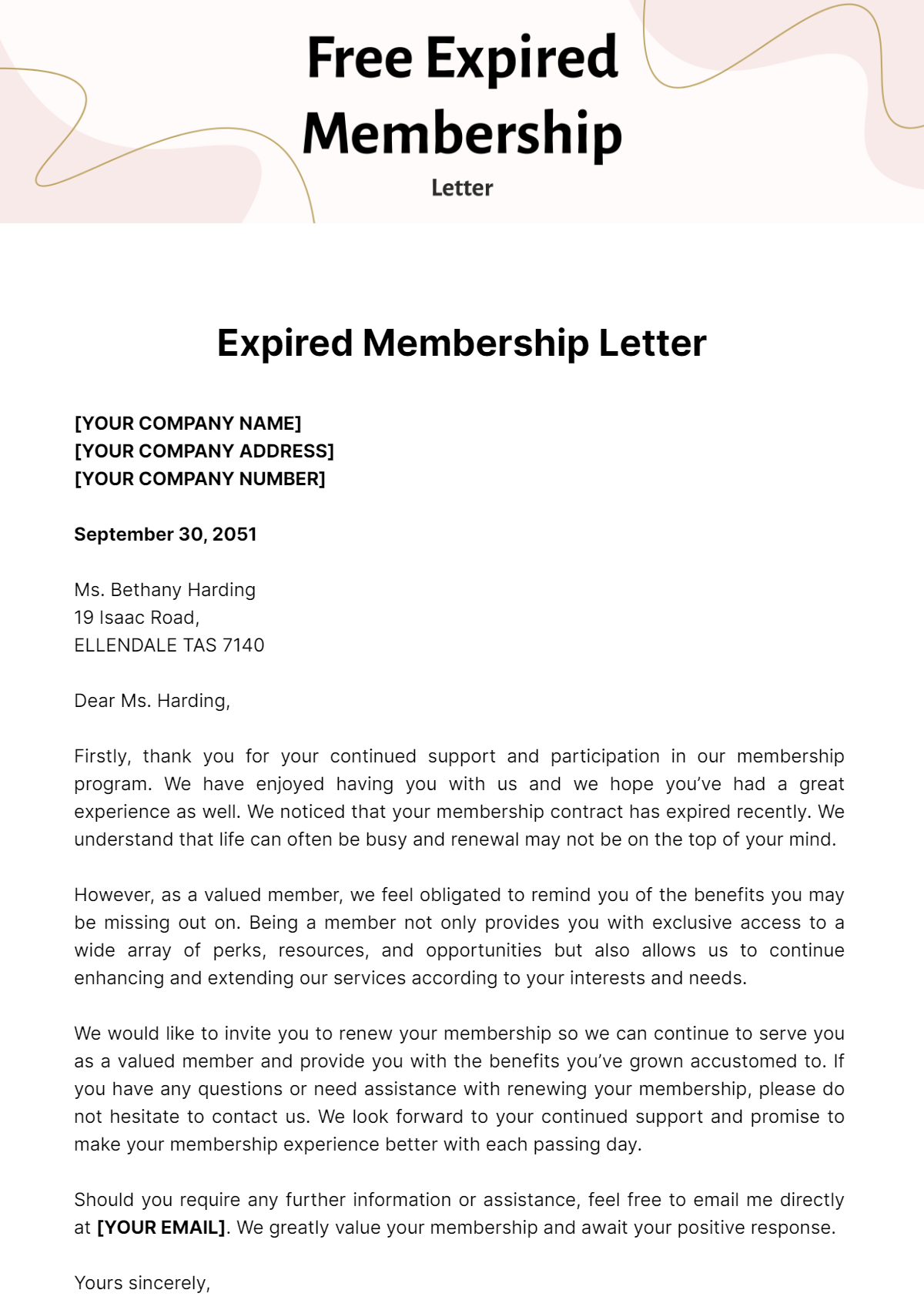 Free Expired Membership Letter Template