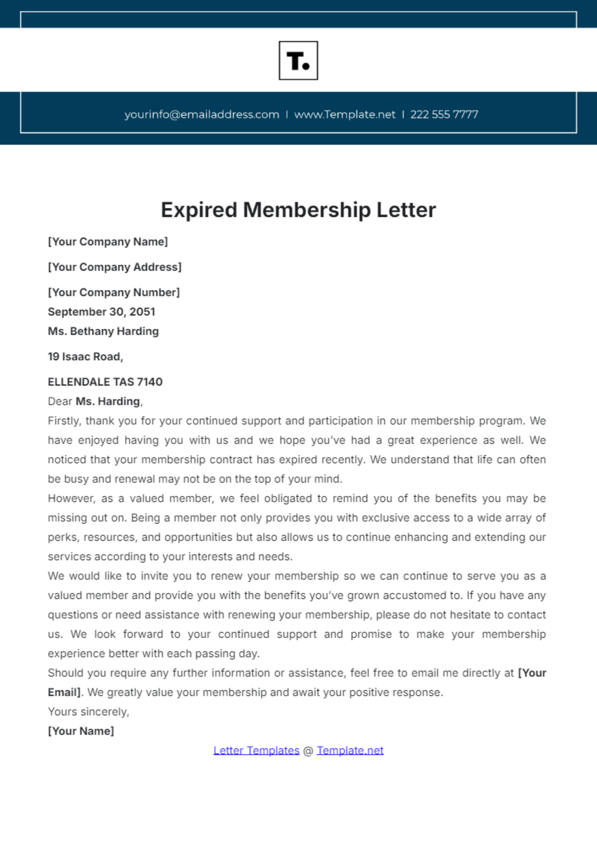 Expired Membership Letter Template - Edit Online & Download