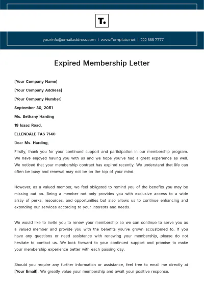 Free Expired Membership Letter Template to Edit Online
