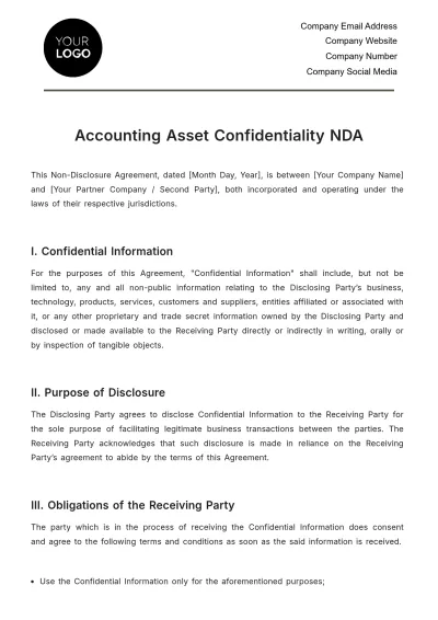 Free Accounting Asset Confidentiality NDA Template to Edit Online