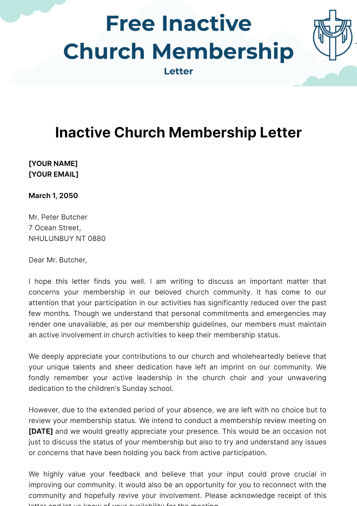 Free Inactive Church Membership Letter Template