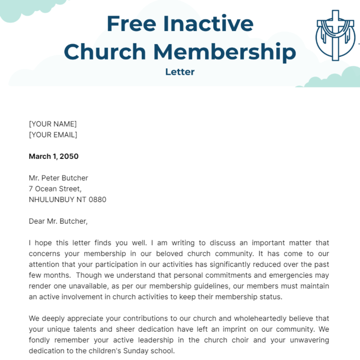 Inactive Church Membership Letter Template