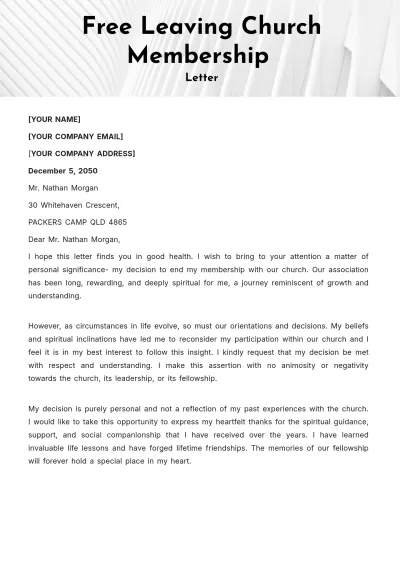 Free Leaving Church Membership Letter Template to Edit Online