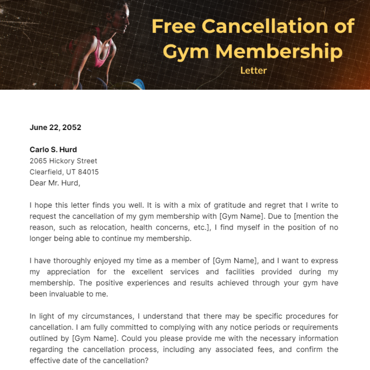 Cancellation of Gym Membership Letter Template