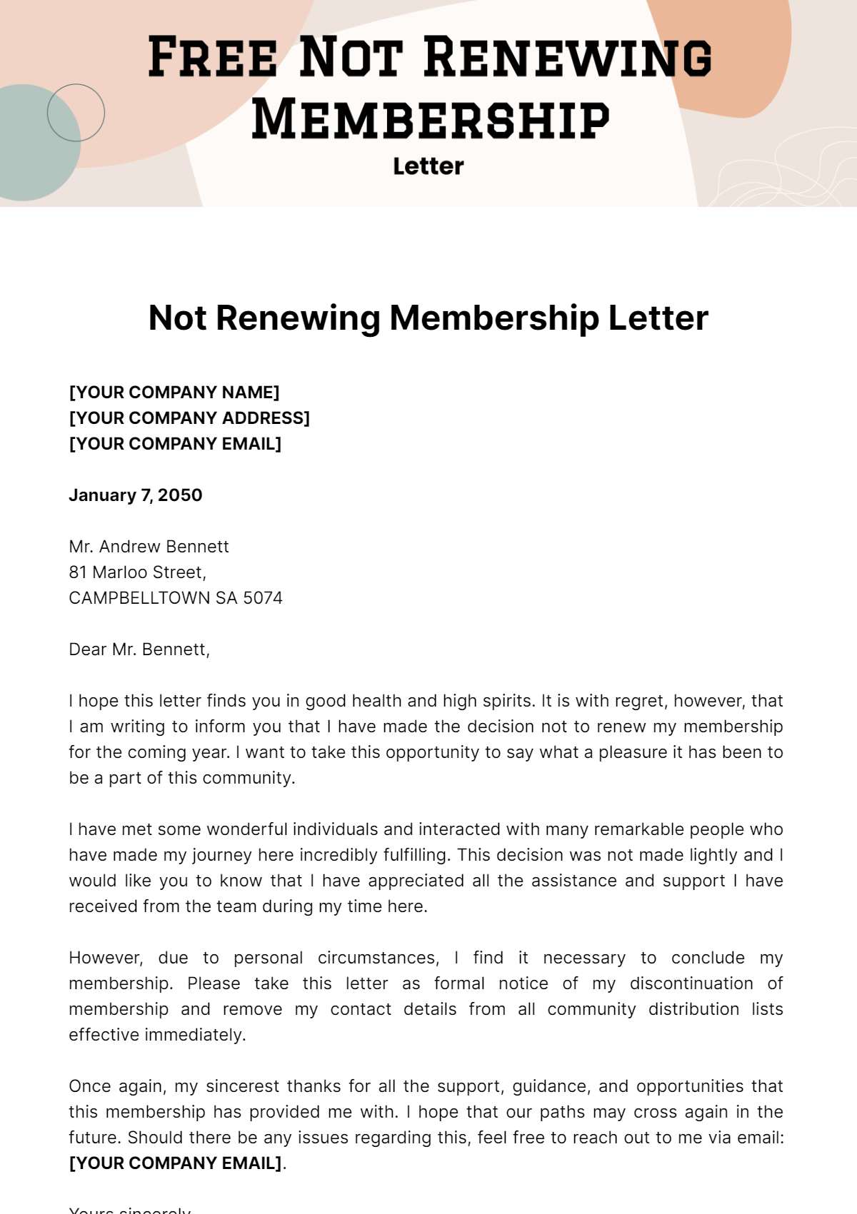 Free Not Renewing Membership Letter Template