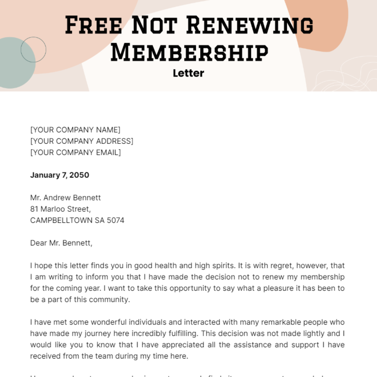 Not Renewing Membership Letter Template