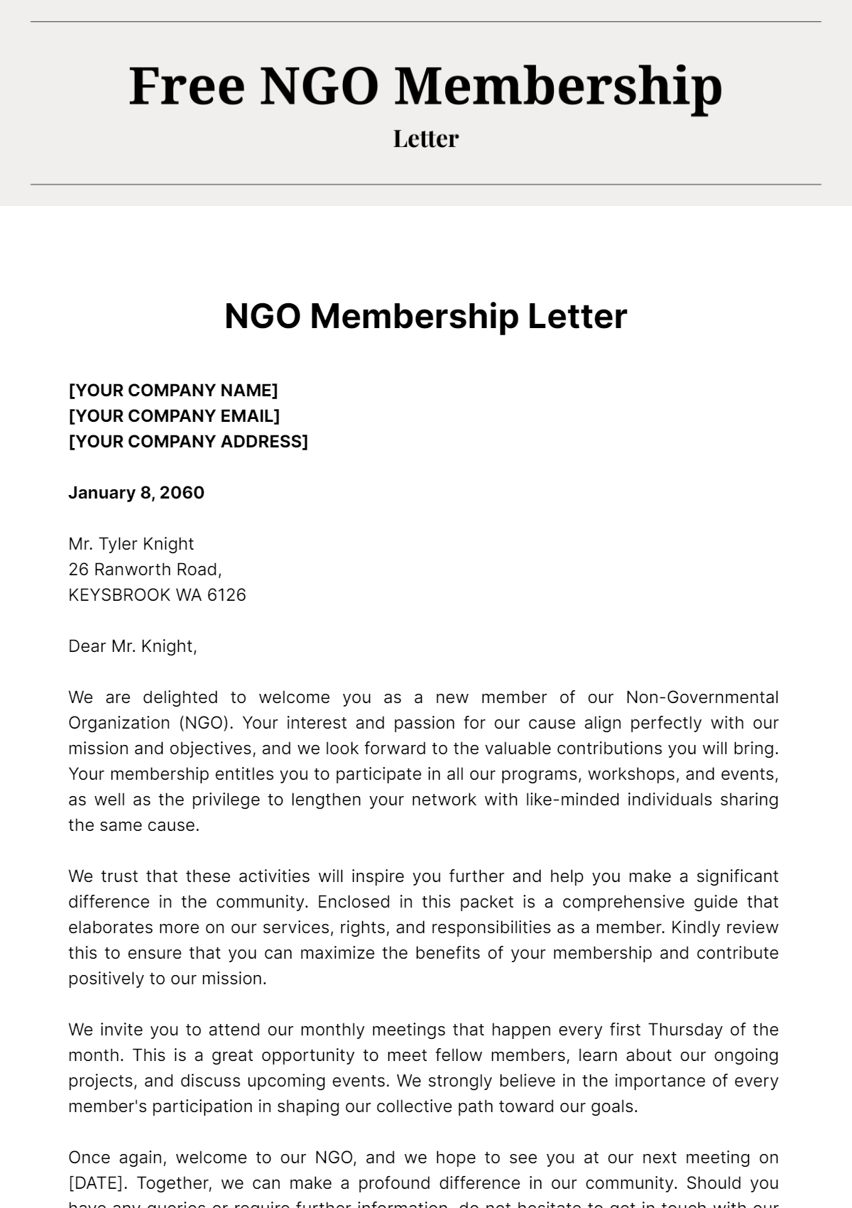 Free NGO Membership Letter Template