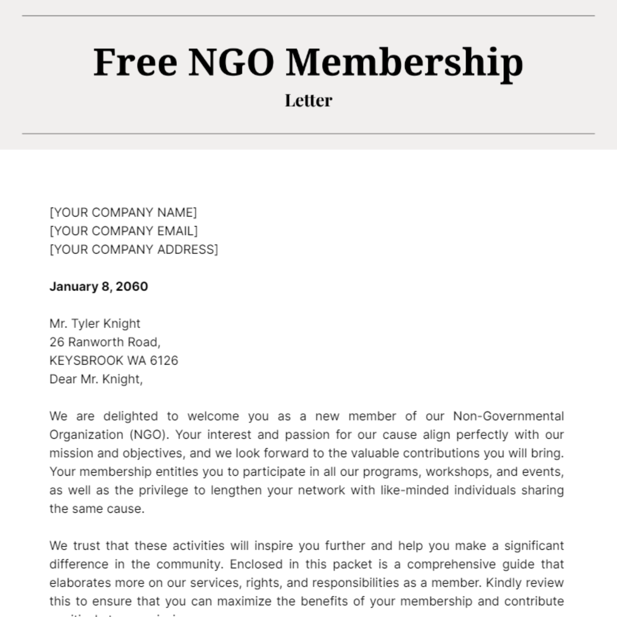 NGO Membership Letter Template