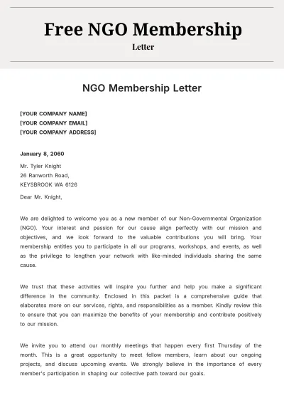 Free NGO Membership Letter Template to Edit Online