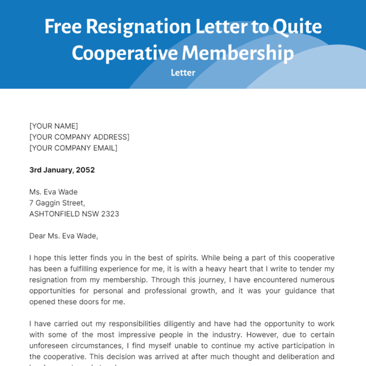 Resignation Letter to Quite Cooperative Membership Template