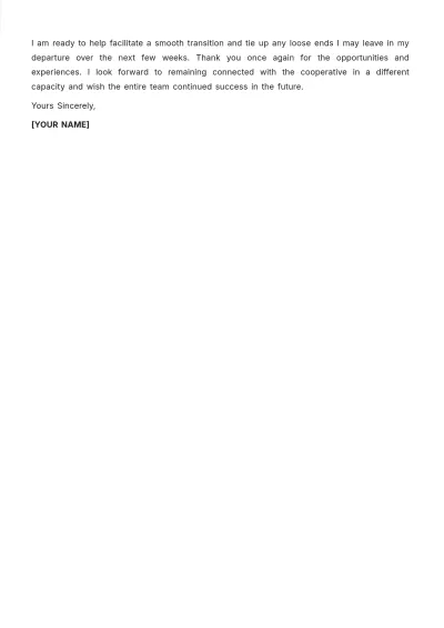 Free Resignation Letter to Quite Cooperative Membership Template to Edit Online