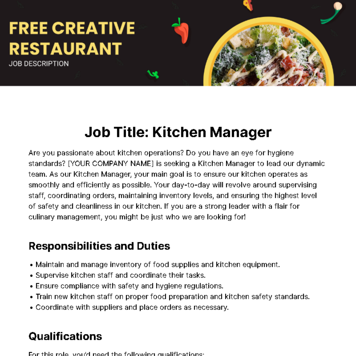 Free Creative Restaurant Job Description Template Edit Online 