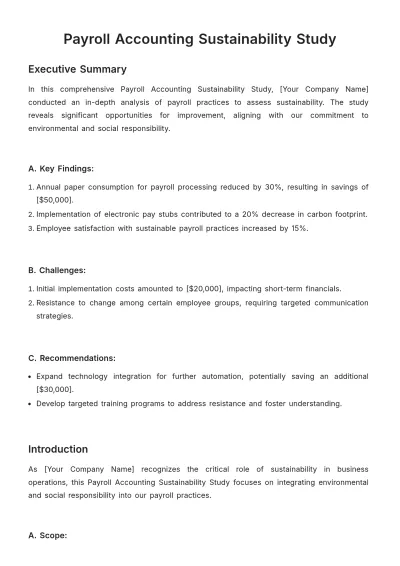 Free Payroll Accounting Sustainability Study Template to Edit Online