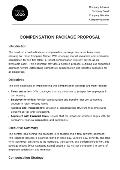 Free Compensation Package Proposal HR Template to Edit Online