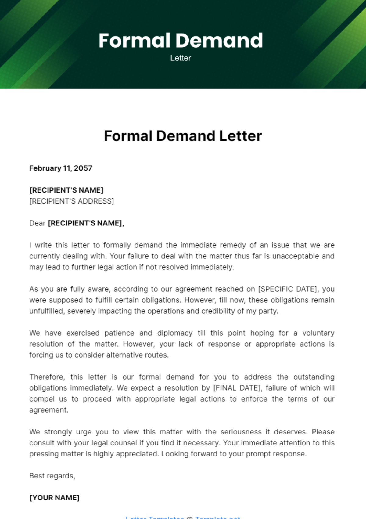 Free Formal Demand Letter Template