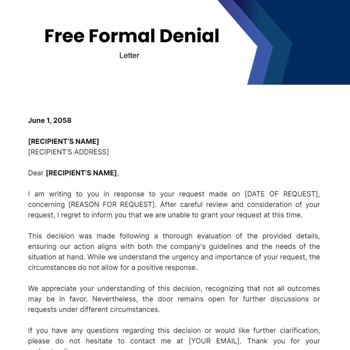 Formal Denial Letter Template