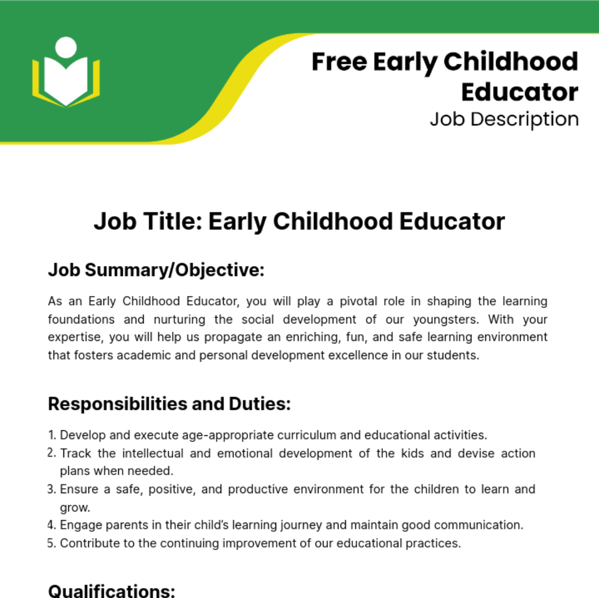 Early Childhood Educator Job Description Template