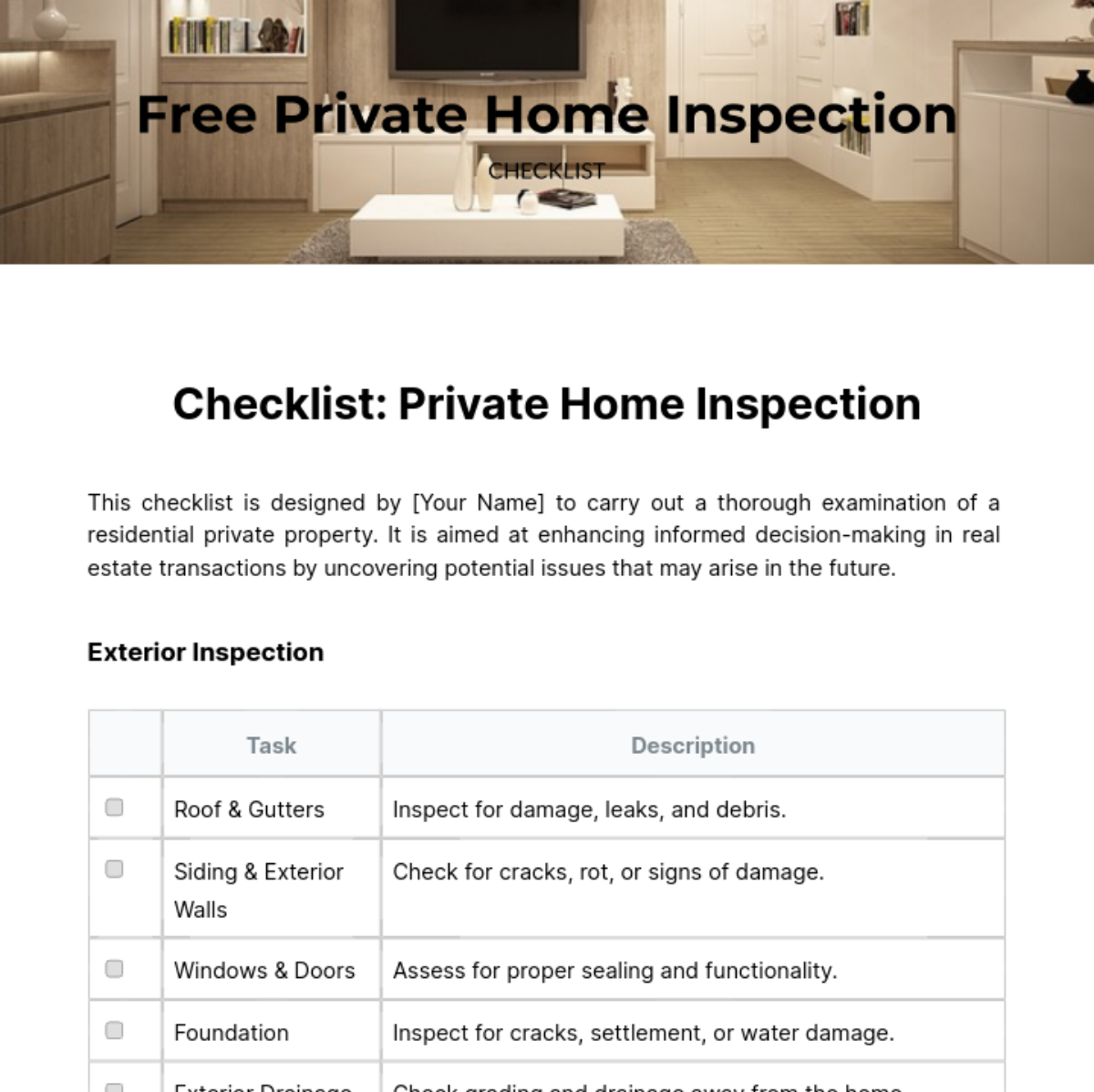 Private Home Inspection Checklist Template - Edit Online & Download