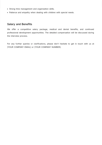 Free Special Education Para Educator Job Description Template to Edit Online