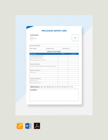 free preschool report card template 440x570