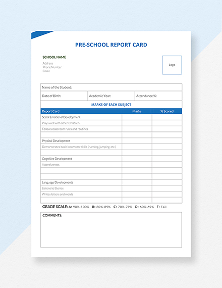 Preschool Report Card Templates Free Printable