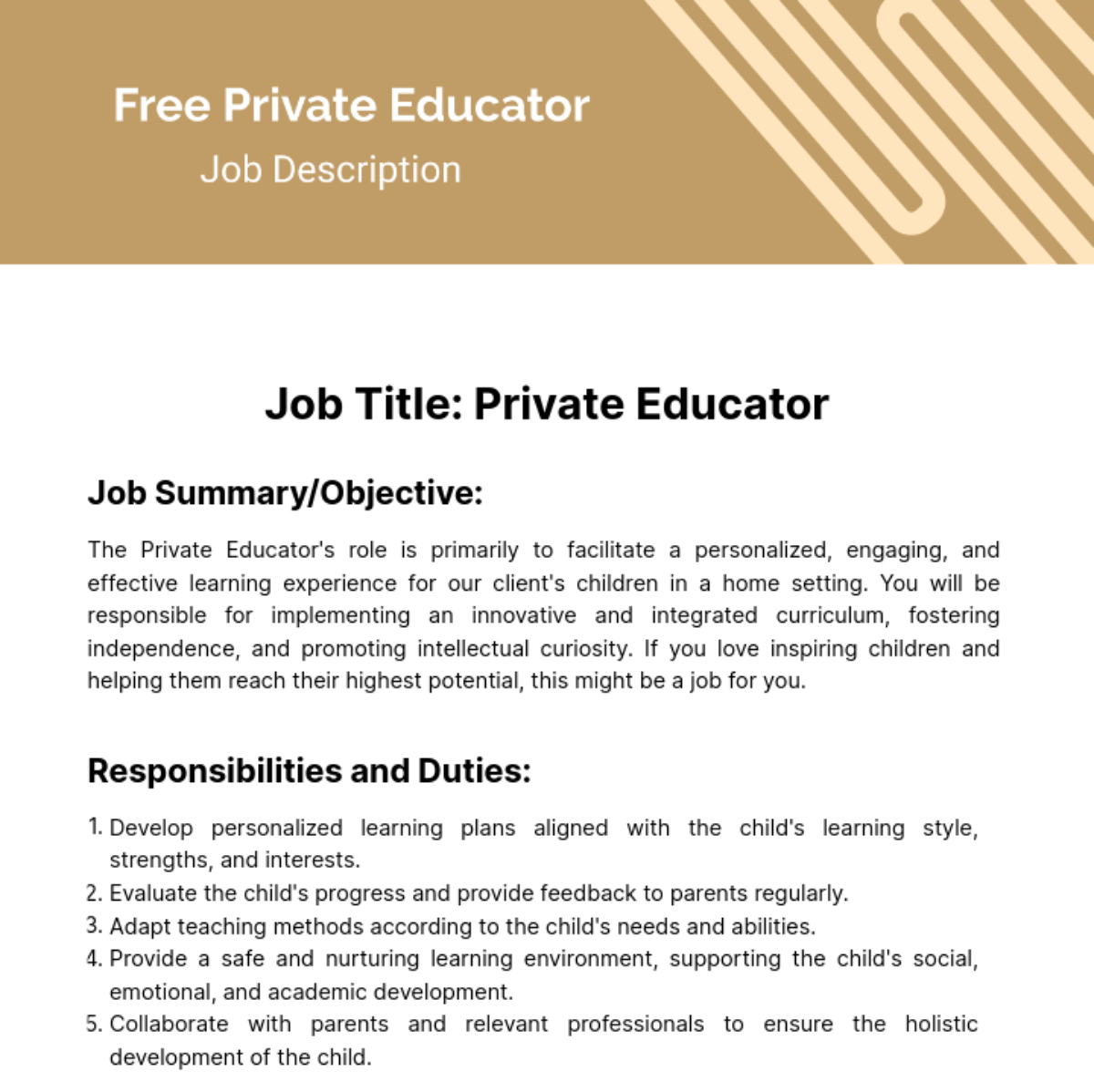 Private Educator Job Description Template
